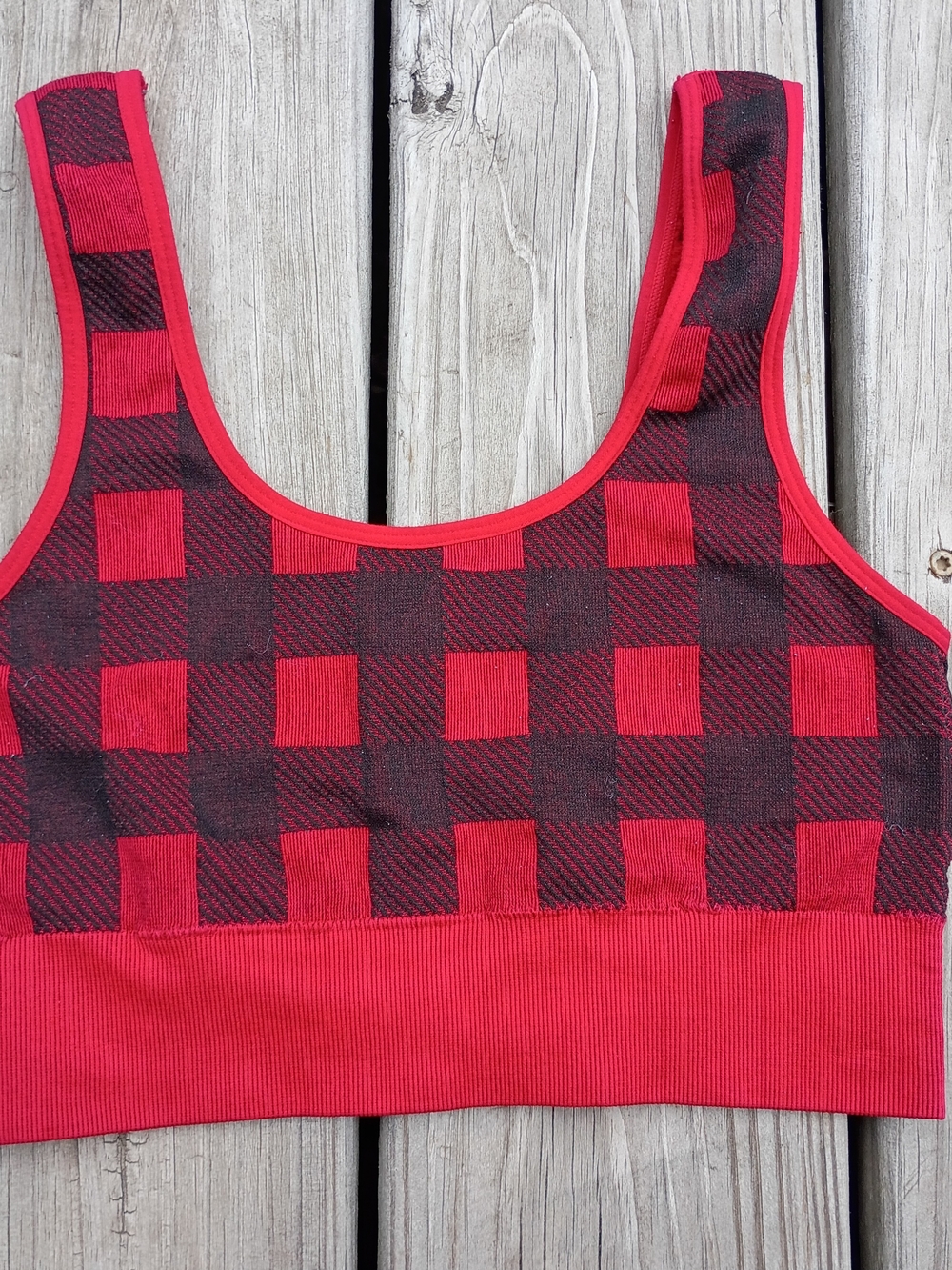 SO Red and Black Buffalo Plaid Seamless Sports Bralette